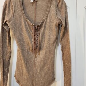 We The Free Tan Lace-Up shirt